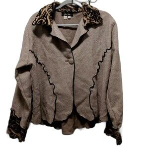 Vintage Jes Irie Ruffle Wool Blend Blazer Jacket Lagenlook Boho Beige Brown L